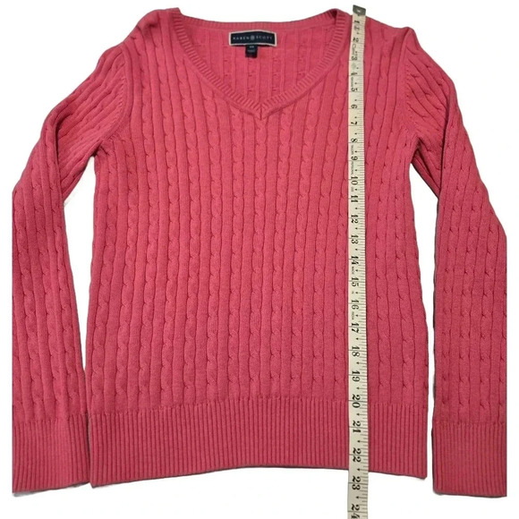 Women's Cable Knit V-Neck Sweater - Vibrant Pink, Size xs - Picture 9 of 13